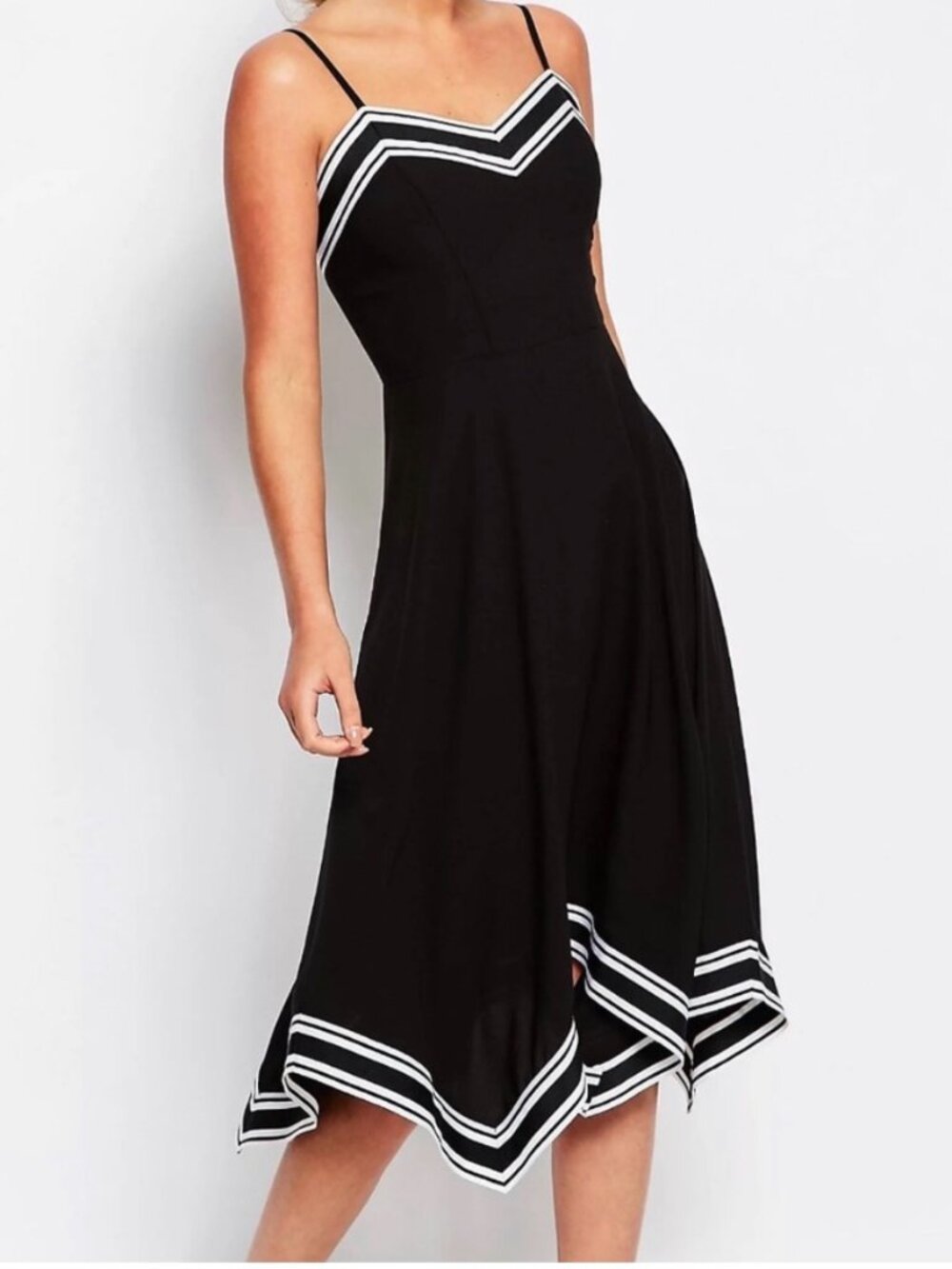 Ted Baker London Dress, Black with White Stripe Trim, Size 0 (US 2 / XS)